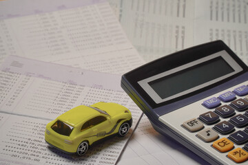 Car leasing model and insurance concept on statement background. Finance, Loan, Saving money, Mobile online contact.