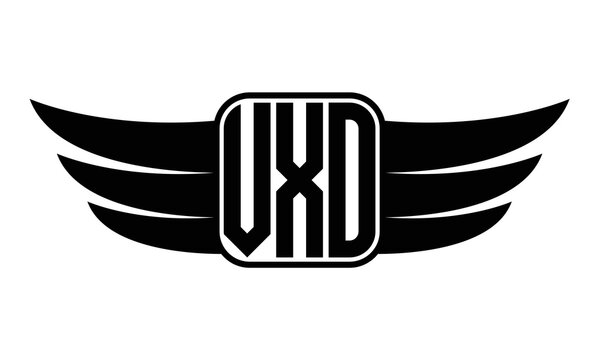 VXO three Letter wing minimalist creative concept icon eagle symbol professional black and white logo design, Vector template
