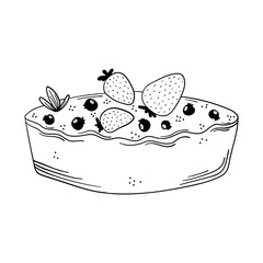 Hand drawn strawberry berry cake isolated on a white background. Doodle, simple outline illustration. It can be used for decoration of textile, paper.