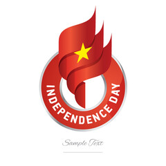 Vietnam Independence Day Abstract wavy flag torch flame red yellow modern ribbon strip logo icon vector