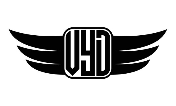 VYD three Letter wing minimalist creative concept icon eagle symbol professional black and white logo design, Vector template