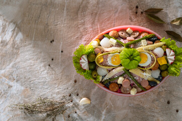 Fiambre, a traditional festival dish for All Saints Day (Día de Todos los Santos) in Guatemala, Central America