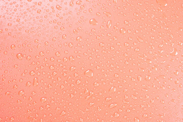 Peach or pastel pink background with water drops top view
