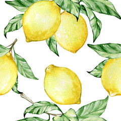 lemon, seamless pattern, yellow fruit, on an isolated background.