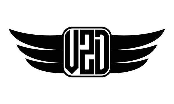 VZD three Letter wing minimalist creative concept icon eagle symbol professional black and white logo design, Vector template
