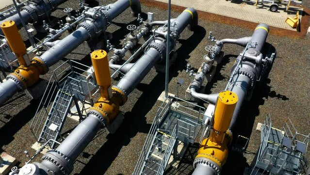 Gas pipeline Gazelle. One part of Nord Stream pipeline from Russia to European Union. High pressure pipes on a hot summer day.