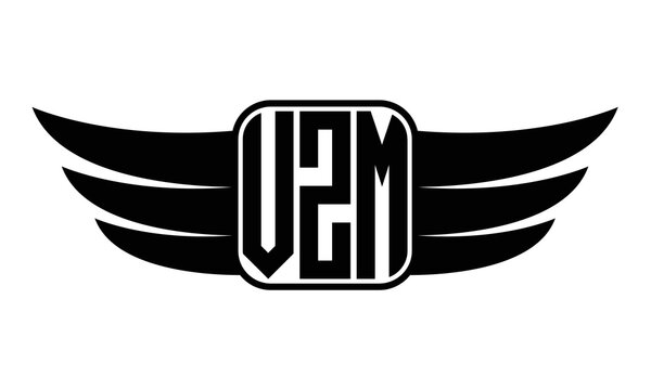 VZM three Letter wing minimalist creative concept icon eagle symbol professional black and white logo design, Vector template
