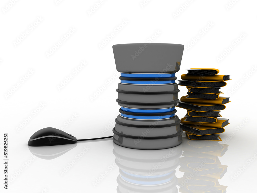Poster 3d rendering database connected to mouse with folder