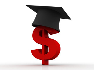 3d rendering graduate cap usd Dollar symbol 
