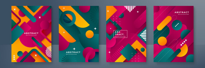 Fototapeta premium Abstract trendy gradient flowing geometric pattern background texture for poster cover design. Minimal color gradient banner template. Modern vector wave shape for brochure and social media template