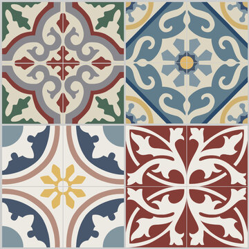 Ceramic Tiles. Hydraulic ceramic. Digital design. Floral decorative ornament.