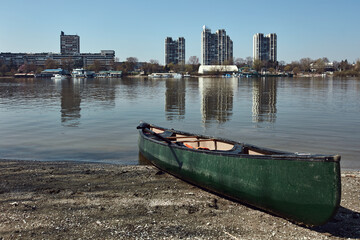 View of Zemun, Belgrade, Serbia, from Lido beach and Danube river.