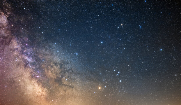 Milky Way stars and constellations on evening sky.