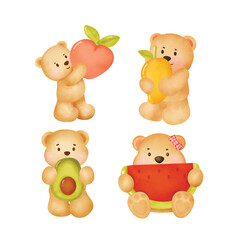 Cute teddy bear set in watercolor style.