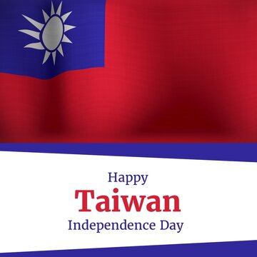 Illustration of flag of the republic of china with happy taiwan independence day text, copy space