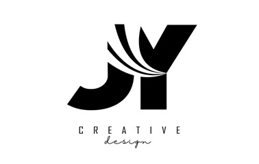 Creative black letters JY j y logo with leading lines and road concept design. Letters with geometric design.