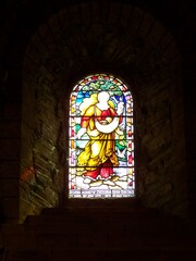 Beautiful stained glass window in St Magnus Cathedral in Kirkwall, Orkney Islands, Scotland, United Kingdom