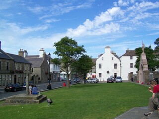 Fototapeta na wymiar View of meadow and Broad street in Kirkwall, Orkney Islands, Scotland, United Kingdom
