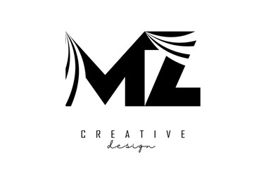 Creative black letters MZ m z logo with leading lines and road concept design. Letters with geometric design.