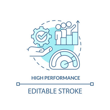 High Performance Turquoise Concept Icon. Organizational Culture Abstract Idea Thin Line Illustration. Supporting Growth. Isolated Outline Drawing. Editable Stroke. Arial, Myriad Pro-Bold Fonts Used