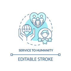 Service to humanity turquoise concept icon. Organizational culture attribute abstract idea thin line illustration. Isolated outline drawing. Editable stroke. Arial, Myriad Pro-Bold fonts used