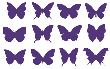 Set of silhouettes of flying beautiful butterflies