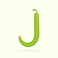 J letter green chili peppers design. Vector vegetable font for healthy and vegan design, nature template, vegetable logo and more