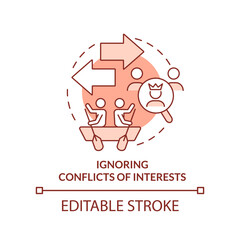 Ignoring conflicts of interests terracotta concept icon. Unethical behavior in work abstract idea thin line illustration. Isolated outline drawing. Editable stroke. Arial, Myriad Pro-Bold fonts used