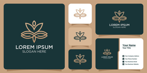 Fototapeta na wymiar Feminine beauty flower logo design with abstract luxury leaf