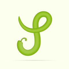 Y letter green chili peppers design. Vector vegetable font for healthy and vegan design, nature template, vegetable logo and more