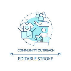 Community outreach turquoise concept icon. Ethical behavior in business abstract idea thin line illustration. Volunteering. Isolated outline drawing. Editable stroke. Arial, Myriad Pro-Bold fonts used