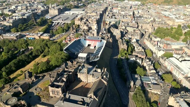 Aerial video Edinburgh Castle concert stage July 2022