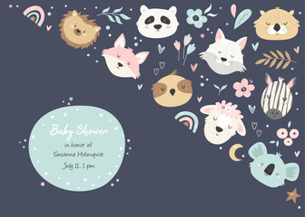 Baby Shower Invitation card with cute animals.