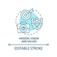 Mission, vision and values turquoise concept icon. Affecting workplace culture abstract idea thin line illustration. Isolated outline drawing. Editable stroke. Arial, Myriad Pro-Bold fonts used