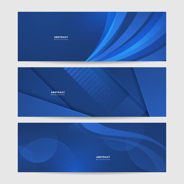 Blue abstract vector long banner. Minimal background with arrows and copy space for text. Social media cover and web banner template