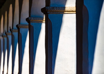 Columns of old church in Santa Barbara county, USA