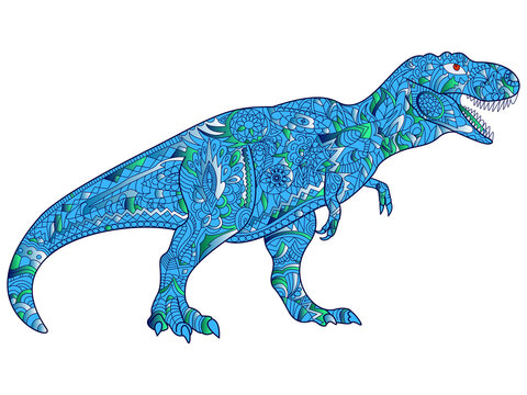 Dinosaur, Tyrannosaurus color blue predator for adult raster illustration.
