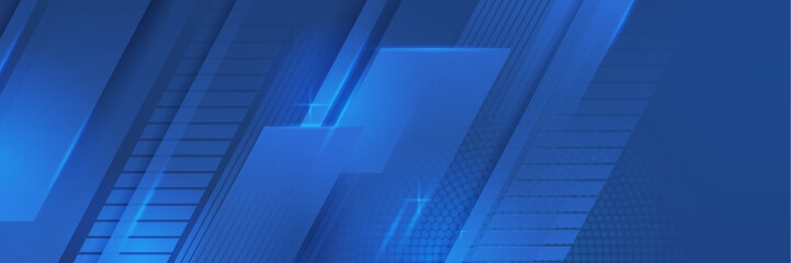 Blue abstract vector long banner. Minimal background with arrows and copy space for text. Social media cover and web banner template