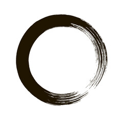 Circle ink brush stroke, calligraphy paint buddhism symbol, Zen enso, black paint round line, vector illustration.