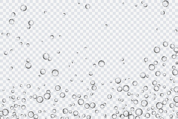 Air bubbles, oxygen, champagne crystal clear, isolated on a transparent background of modern design. Vector illustration of EPS 10.