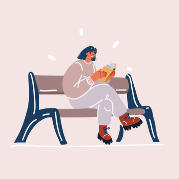 Vector illustration of woman reading a book sitting on banch