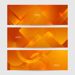 Modern orange yellow abstract vector long banner. Minimal background with waves arrows geometric shapes and copy space for text. Social media cover and web wide banner template