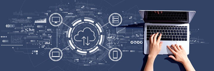 Cloud computing with person using a laptop computer
