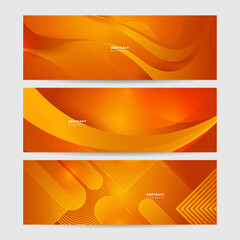 Modern orange yellow abstract vector long banner. Minimal background with waves arrows geometric shapes and copy space for text. Social media cover and web wide banner template