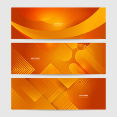 Modern orange yellow abstract vector long banner. Minimal background with waves arrows geometric shapes and copy space for text. Social media cover and web wide banner template