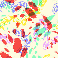 vector rough ethnic colorful splash and freeform brush stroke lines overlapped seamless pattern on cream