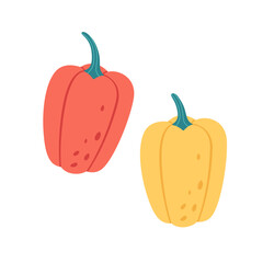 Red and yellow bell peppers, vegetables. Summer and autumn harvest, farming. Healthy food. Vector illustration in flat style