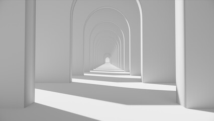 Arch door tunnel hard light and shadow white color with 3d rendering.