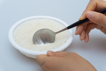 Microwave easy-to-cook rice in a bowl