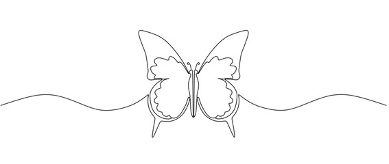 One line flying butterfly design silhouette. Hand drawn minimalism style vector illustration